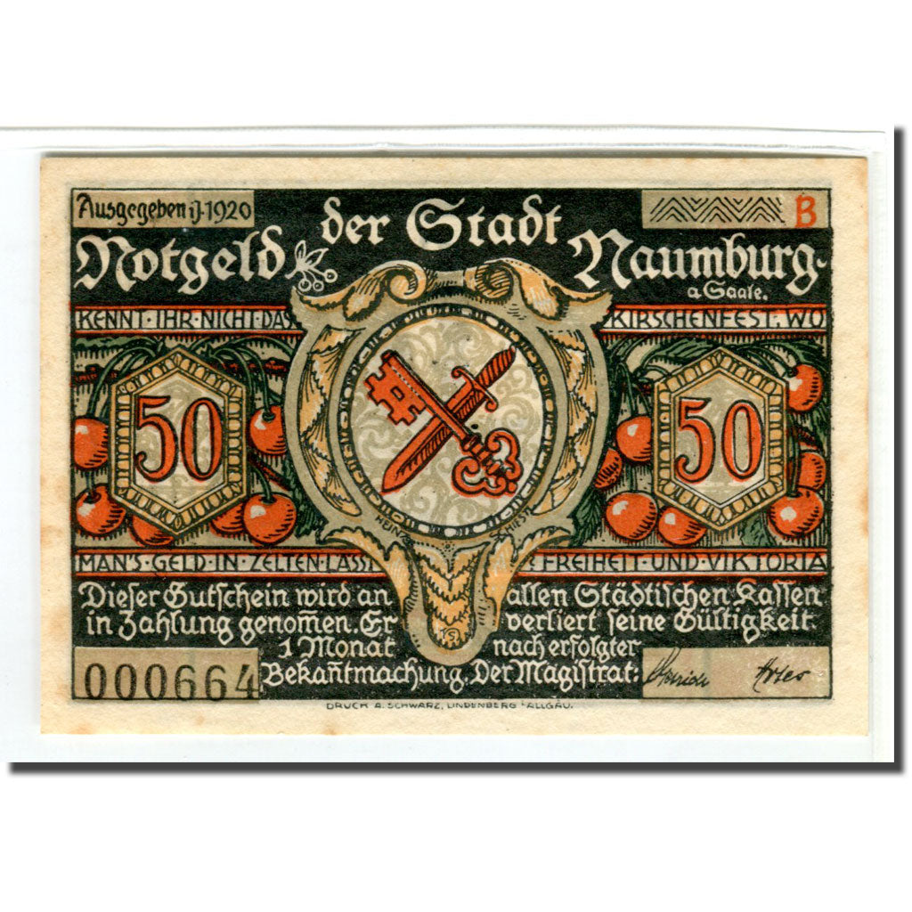 Banknot, Niemcy, Naumburg a.S. Stadt, 50 Pfennig, personnage 7, 1920, Undated
