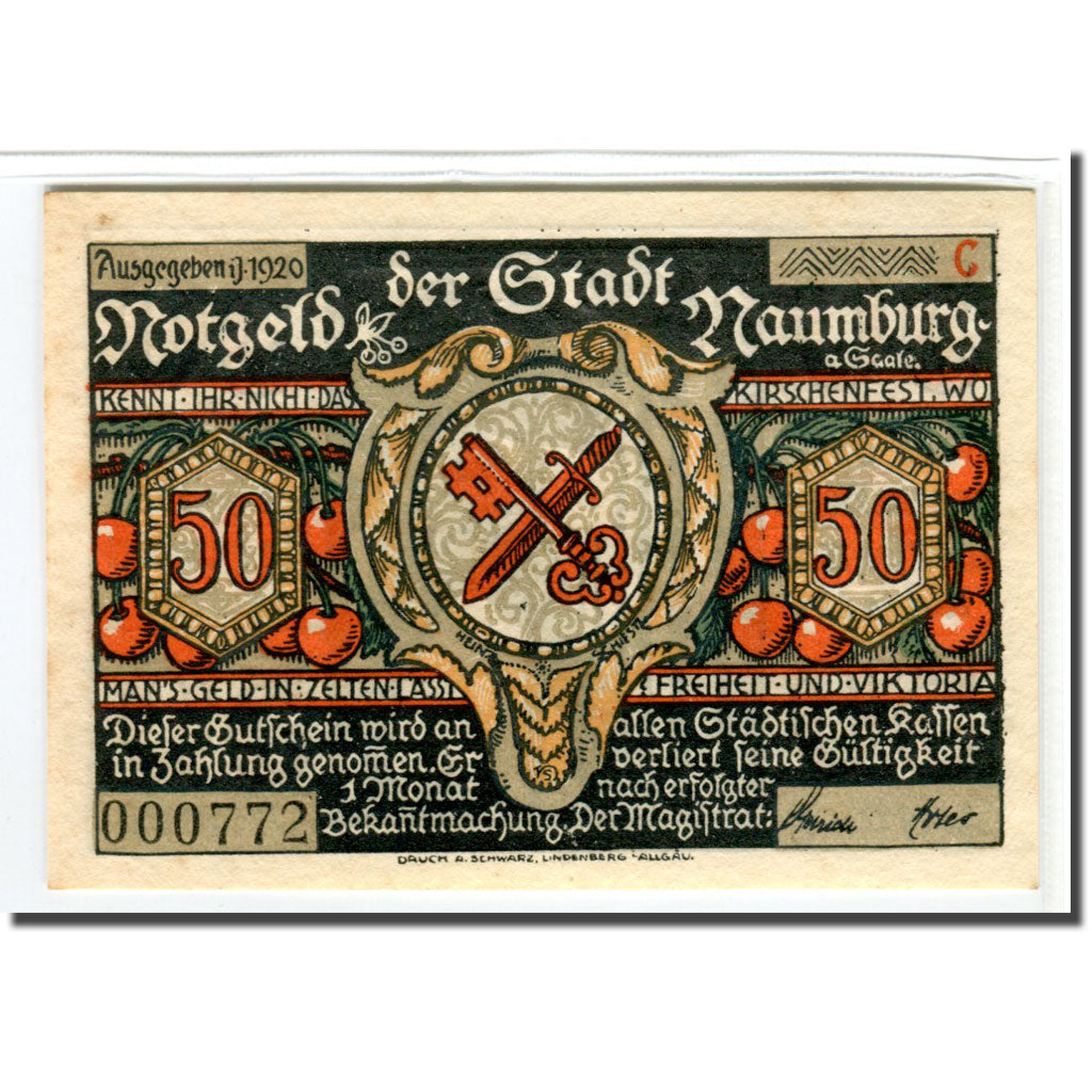 Banknot, Niemcy, Naumburg a.S. Stadt, 50 Pfennig, personnage 10, 1920, Undated