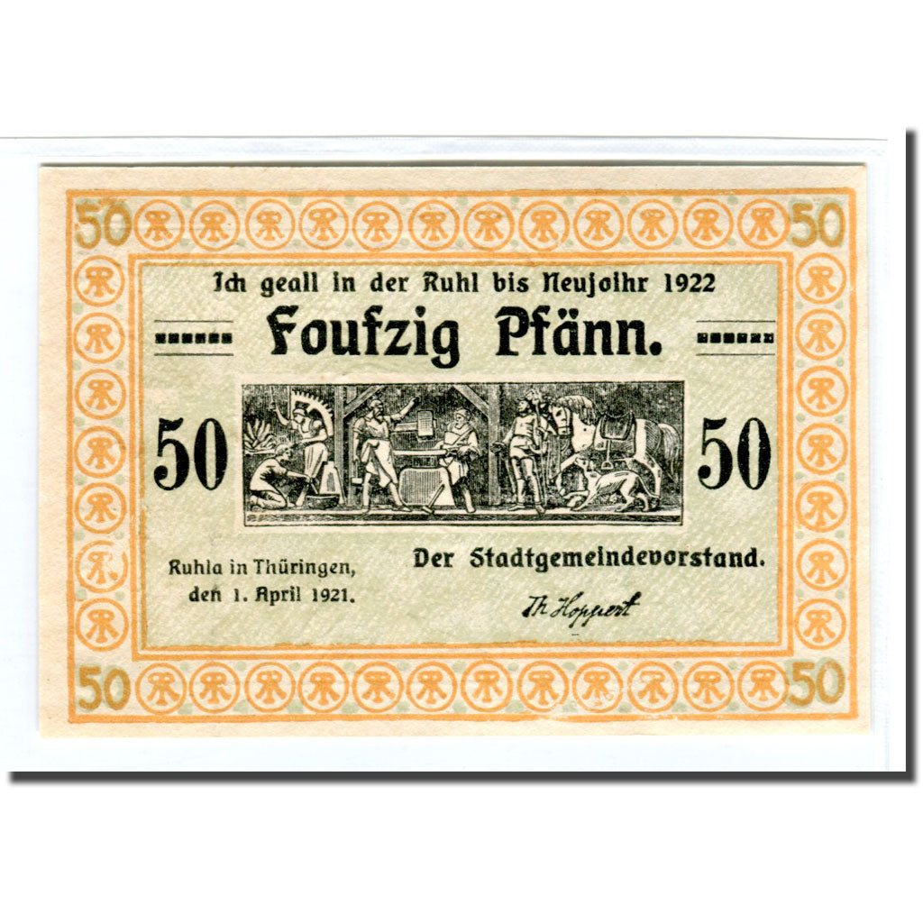 Biljet, Duitsland, Ruhla, 50 Pfennig, personnage 1, 1921, 1921-04-01, SPL
