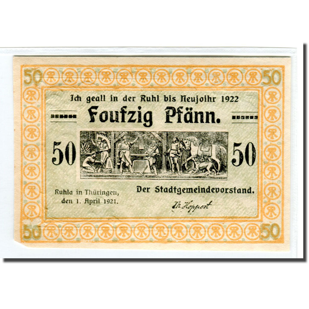 Billet, Allemagne, Ruhla, 50 Pfennig, personnage 3, 1921, 1921-04-01, SPL