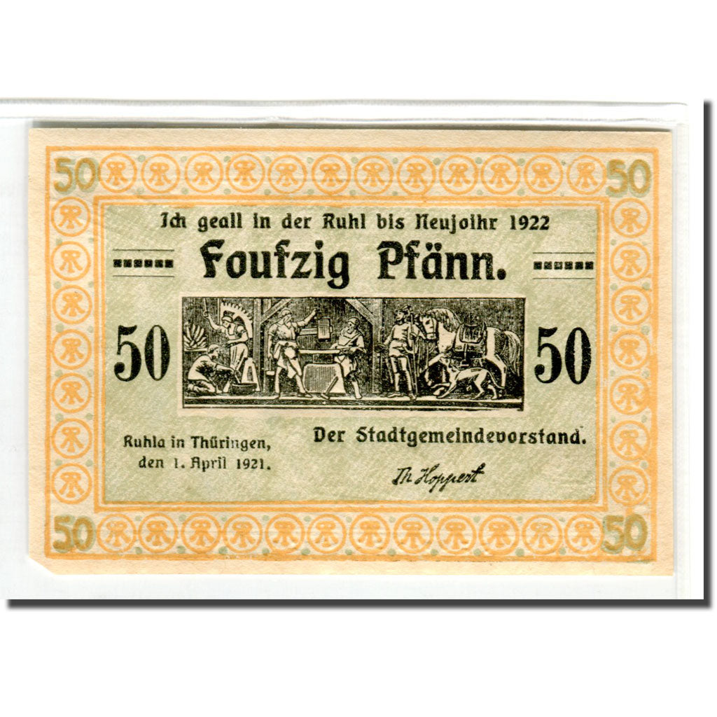 Billete, Alemania, Ruhla, 50 Pfennig, personnage 4, 1921, 1921-04-01, SC