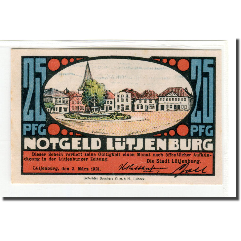 Banknote, Germany, Lutjenburg, 25 Pfennig, Batiment, 1921, 1921-03-02, UNC(63)