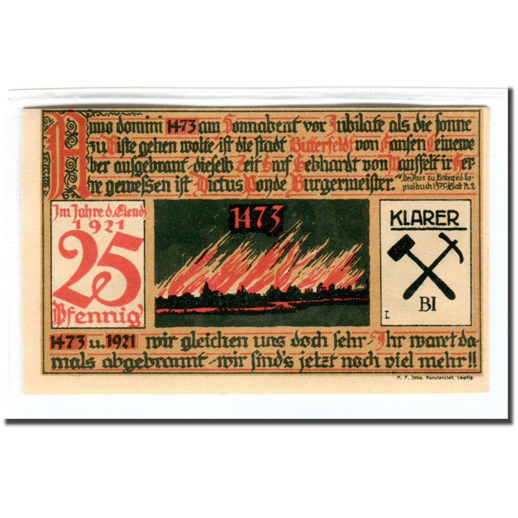 Billete, Alemania, Bitterfeld Stadt, 25 Pfennig, Citation, 1921, SC, Mehl:111.1
