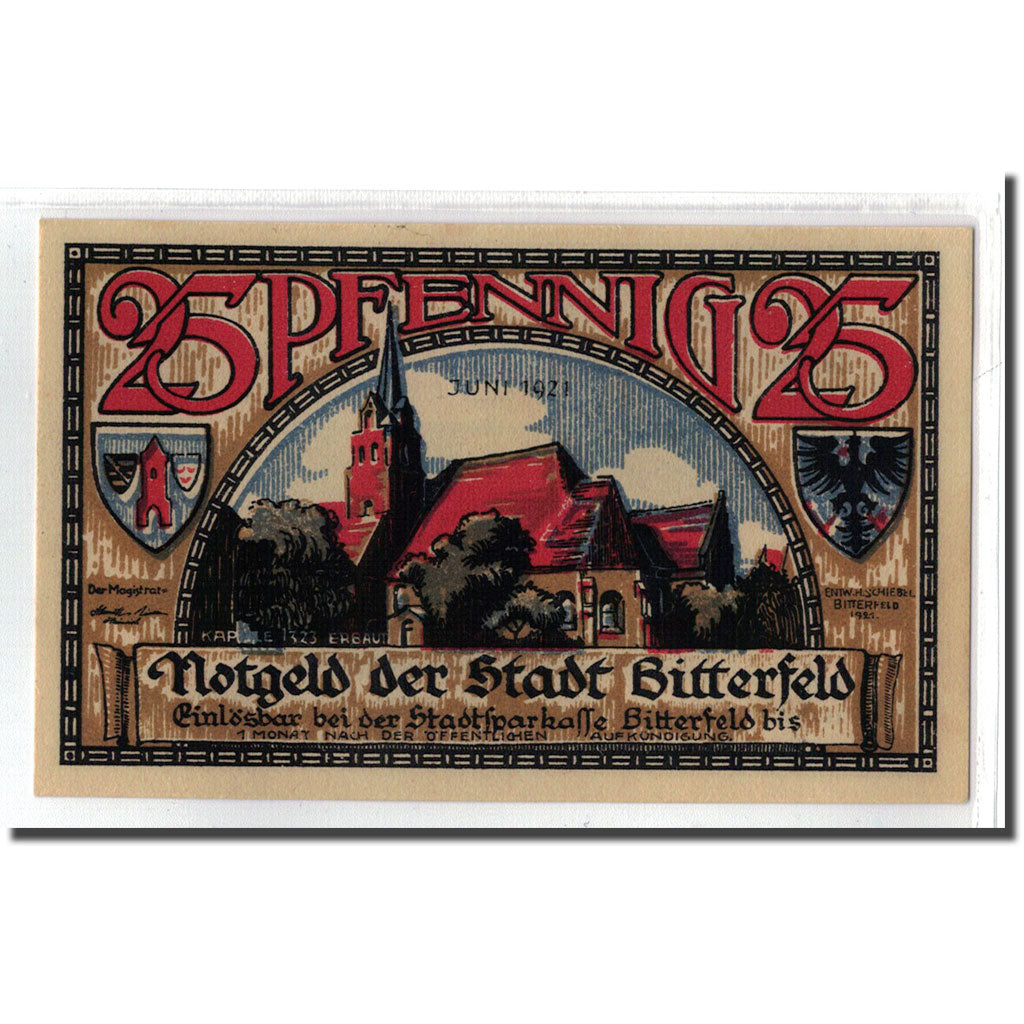 Billet, Allemagne, Bitterfeld Stadt, 25 Pfennig, Citation 6, 1921, SPL