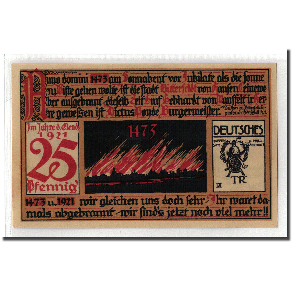 Billet, Allemagne, Bitterfeld Stadt, 25 Pfennig, Citation 6, 1921, SPL