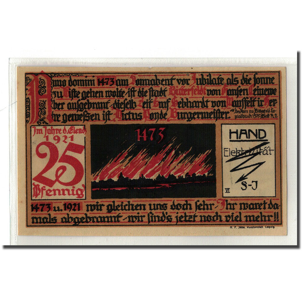 Billete, Alemania, Bitterfeld Stadt, 25 Pfennig, Citation 8, 1921, SC