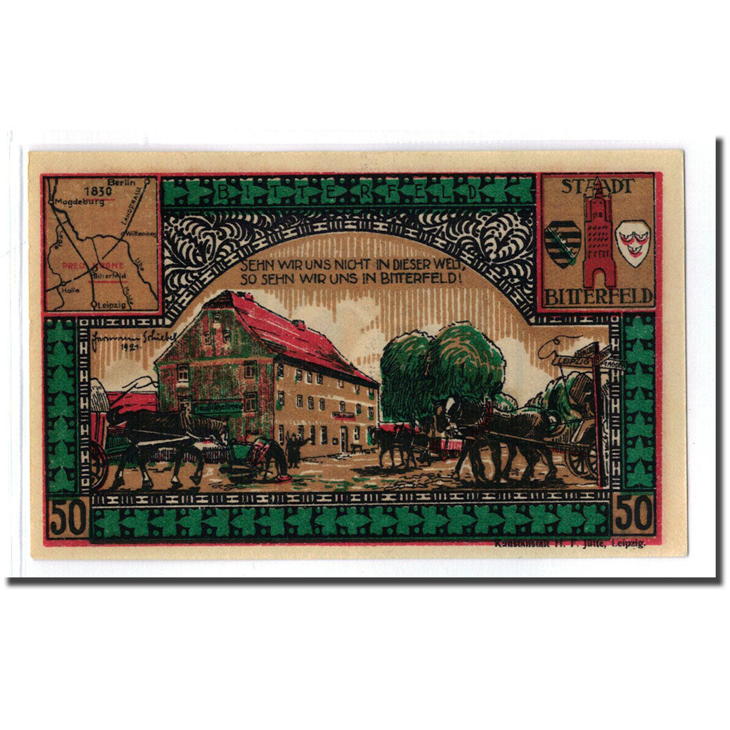 Banknote, Germany, Bitterfeld Stadt, 50 Pfennig, paysage, 1921, UNC(63)