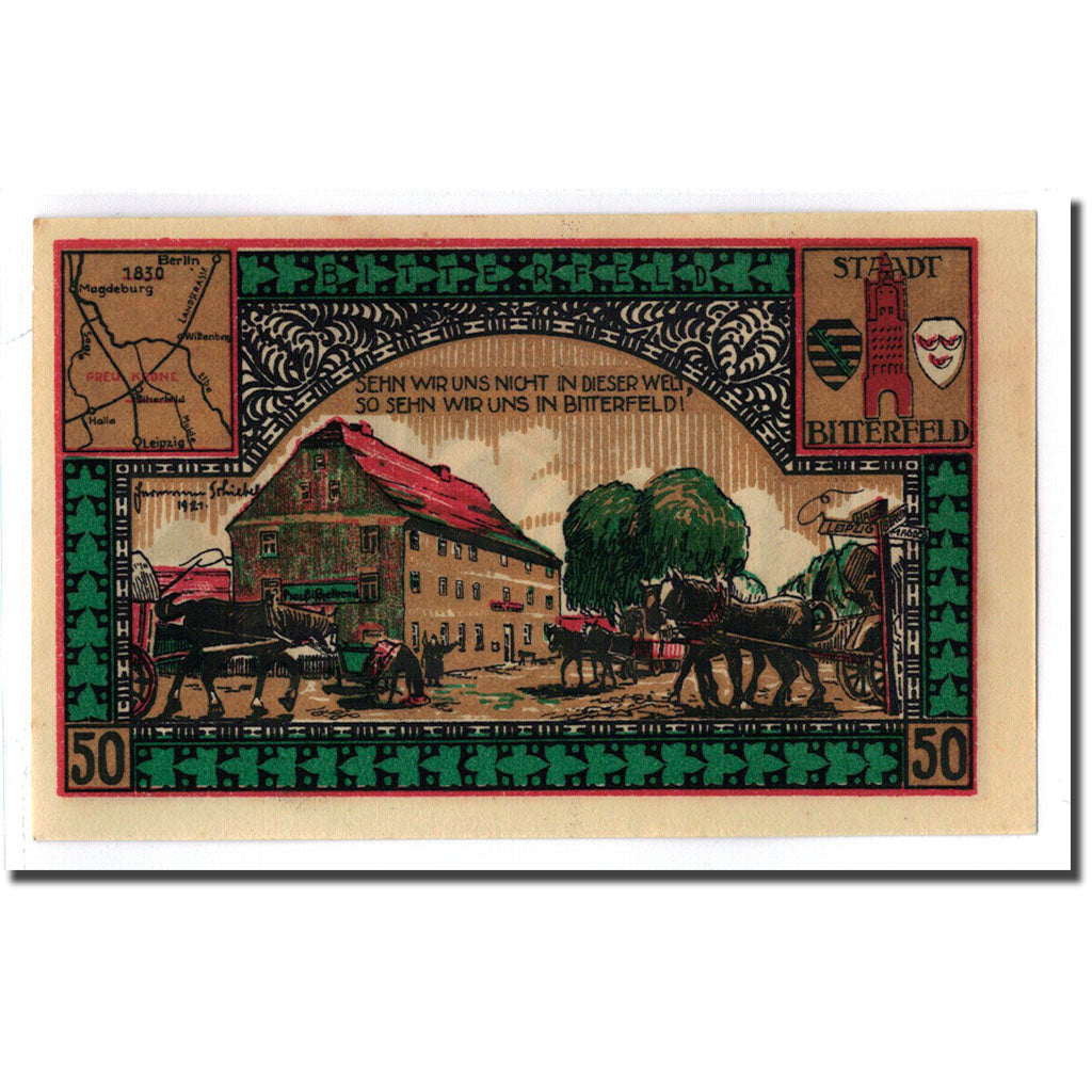 Billete, Alemania, Bitterfeld Stadt, 50 Pfennig, paysage 1, 1921, SC, Mehl:111.1