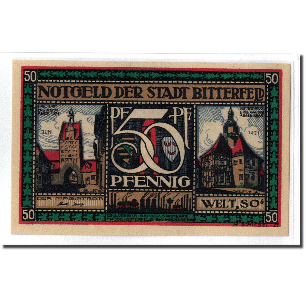 Billete, Alemania, Bitterfeld Stadt, 50 Pfennig, paysage 2, 1921, SC, Mehl:111.1
