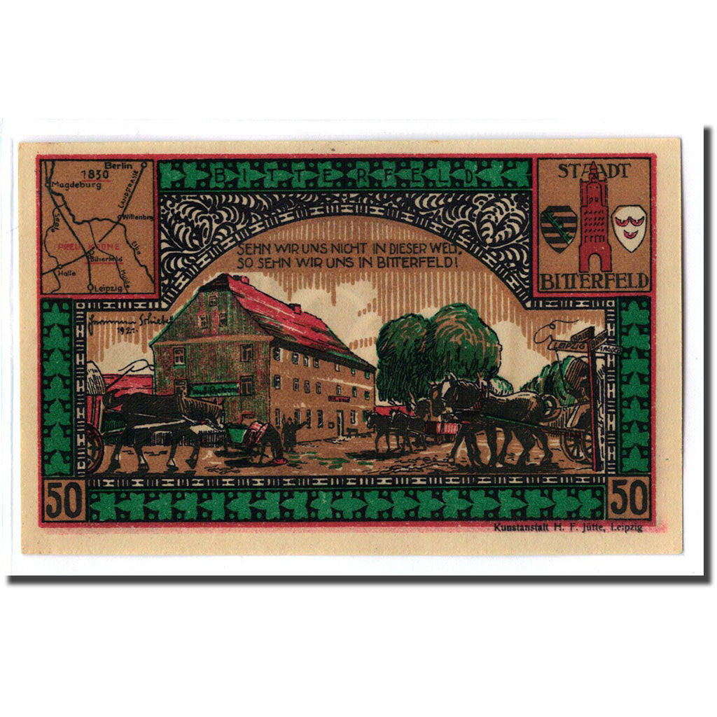 Billete, Alemania, Bitterfeld Stadt, 50 Pfennig, paysage 2, 1921, SC, Mehl:111.1