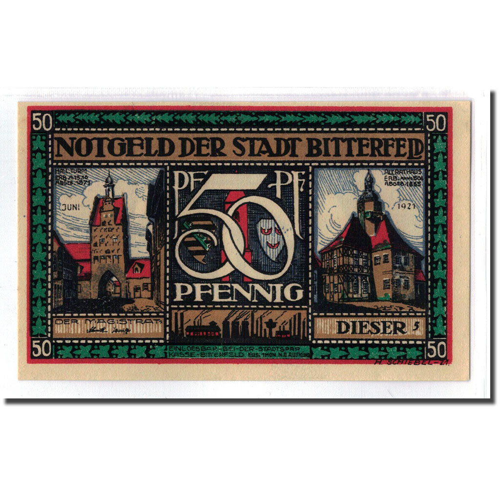 Banknot, Niemcy, Bitterfeld Stadt, 50 Pfennig, personnage, 1921, Undated