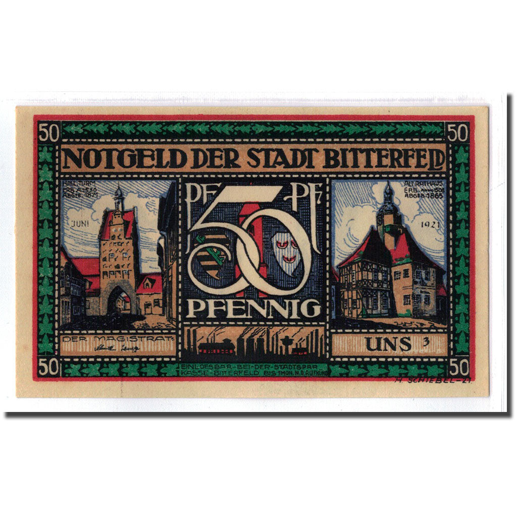 Biljet, Duitsland, Bitterfeld Stadt, 50 Pfennig, personnage 1, 1921, SPL