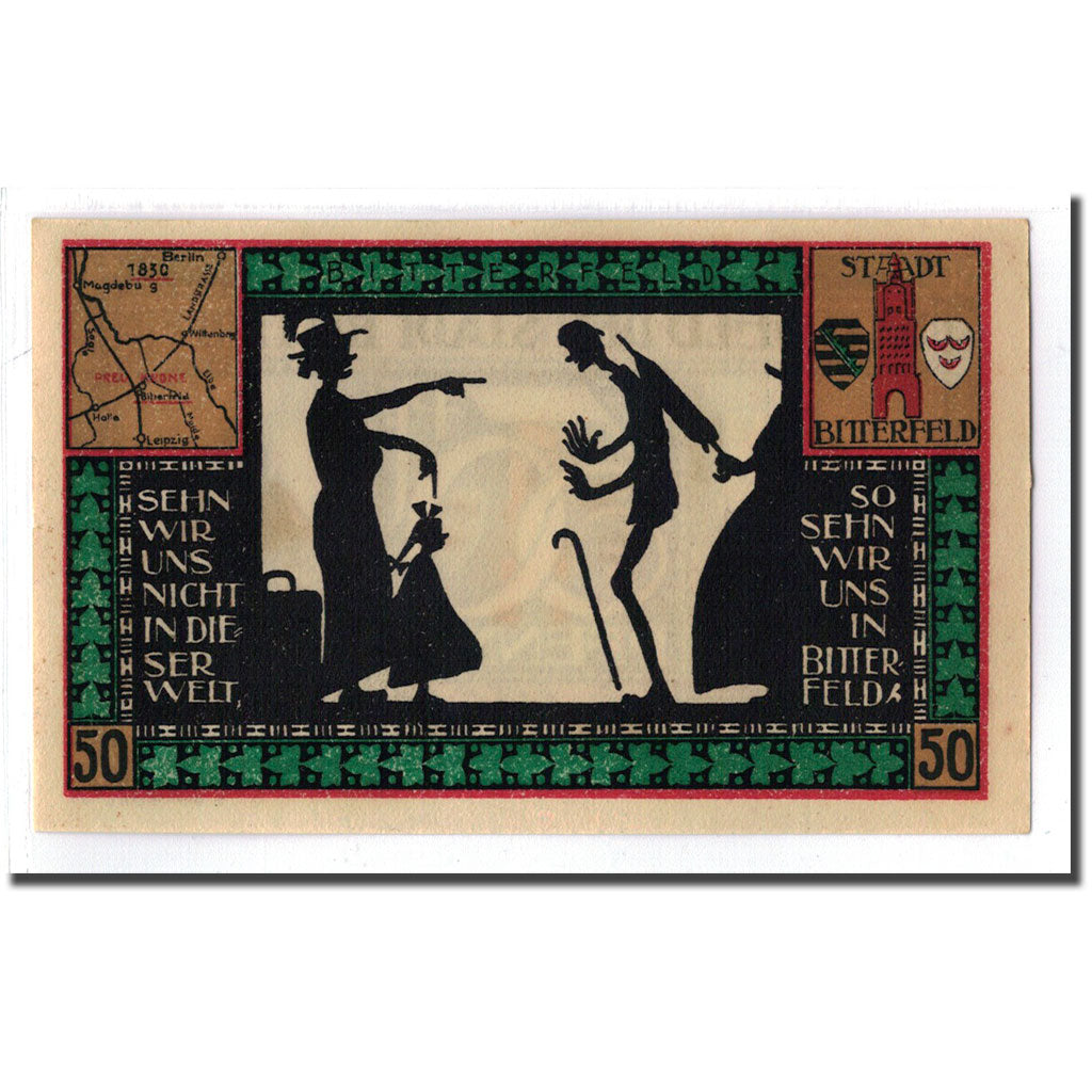 Biljet, Duitsland, Bitterfeld Stadt, 50 Pfennig, personnage 1, 1921, SPL