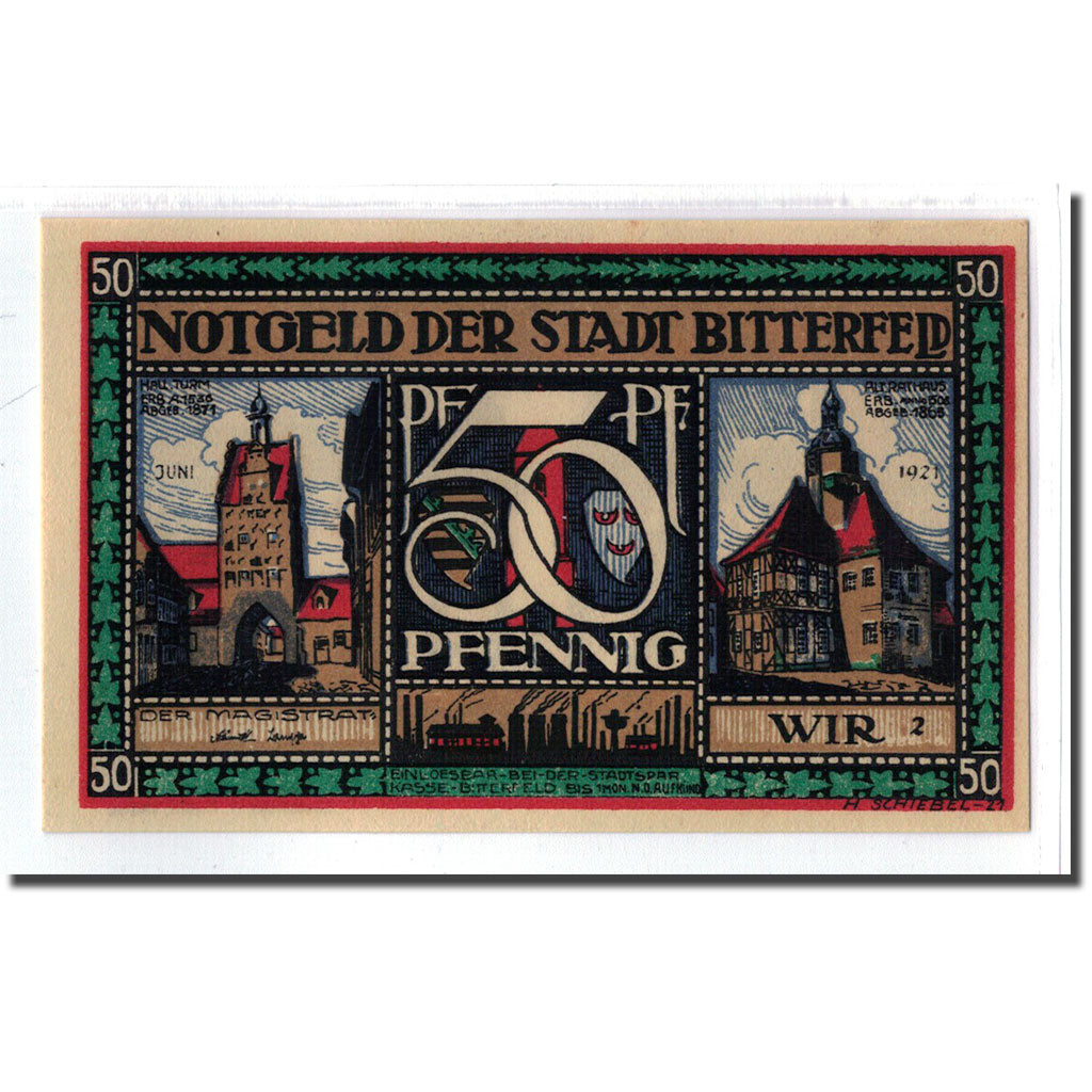 Geldschein, Deutschland, Bitterfeld Stadt, 50 Pfennig, personnage 2, 1921, UNZ-