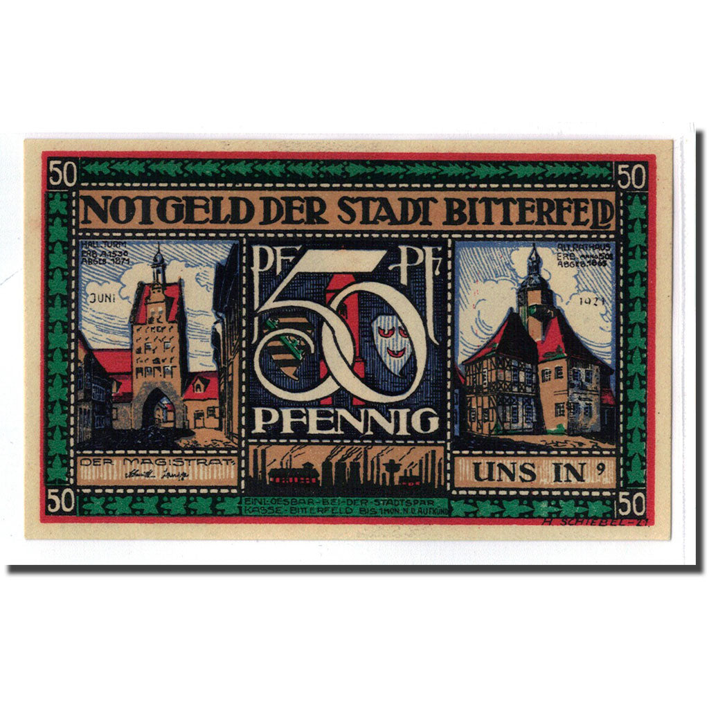 Biljet, Duitsland, Bitterfeld Stadt, 50 Pfennig, personnage 3, 1921, SPL