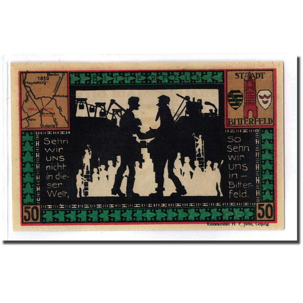 Biljet, Duitsland, Bitterfeld Stadt, 50 Pfennig, personnage 3, 1921, SPL