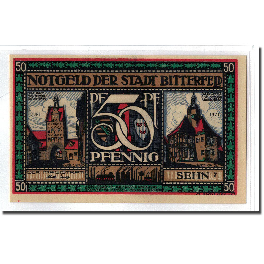 Geldschein, Deutschland, Bitterfeld Stadt, 50 Pfennig, personnage 5, 1921, UNZ-