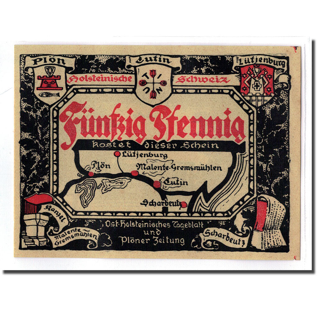 Billete, Alemania, Plön, 50 Pfennig, paysage 4, 1921, SC, Mehl:1063.2