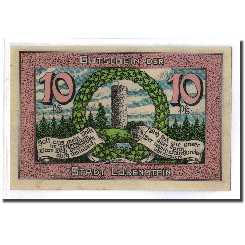 Banknote, Germany, Lobenstein, 10 Pfennig, paysage, 1921, 1921-03-15, UNC(63)
