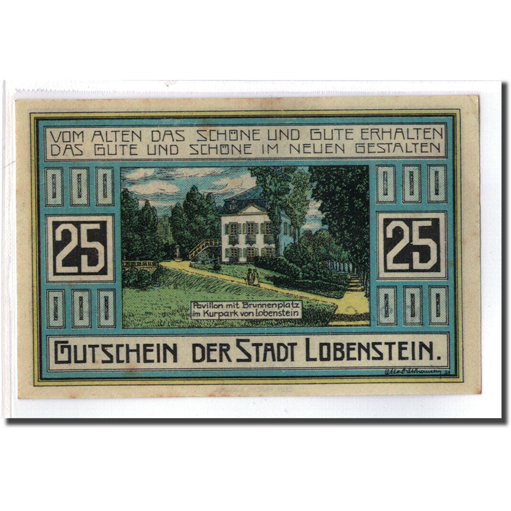 Banknote, Germany, Lobenstein, 25 Pfennig, paysage 1, 1921, 1921-03-15, UNC(63)