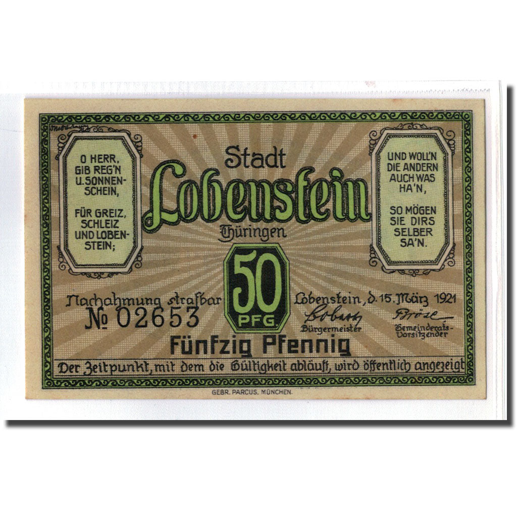 Billete, Alemania, Lobenstein, 50 Pfennig, paysage 2, 1921, 1921-03-15, SC
