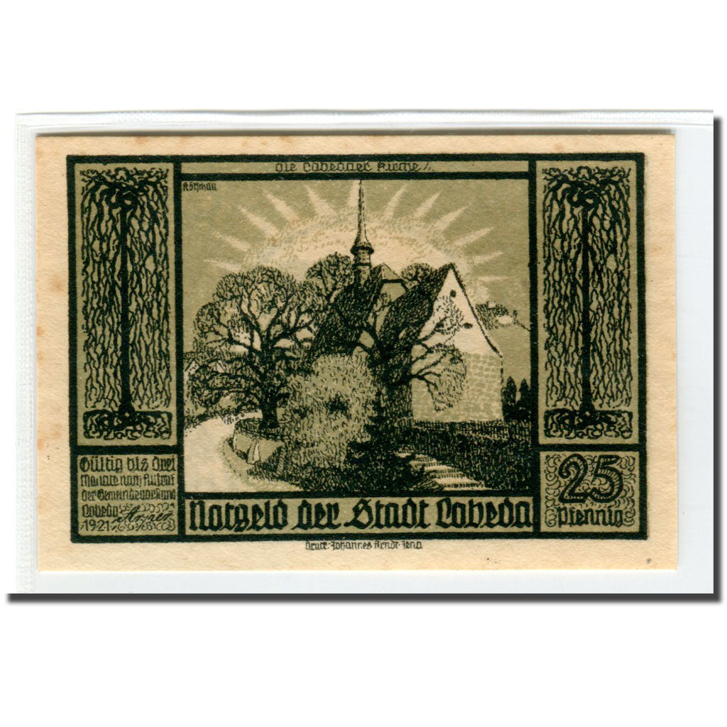 Biljet, Duitsland, 25 Pfennig, batiment 1, 1921, SPL, Mehl:808.1