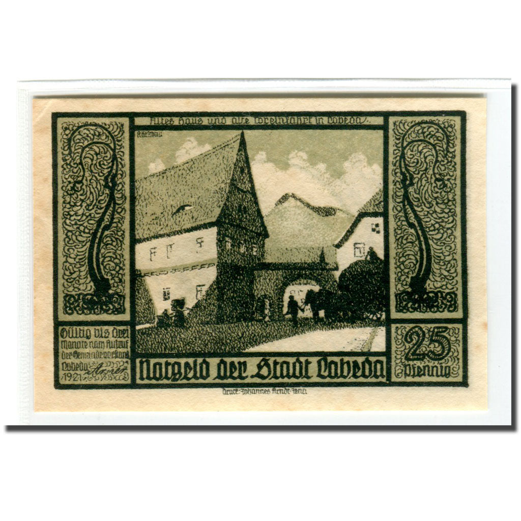 Billete, Alemania, 25 Pfennig, batiment 2, 1921, SC, Mehl:808.1