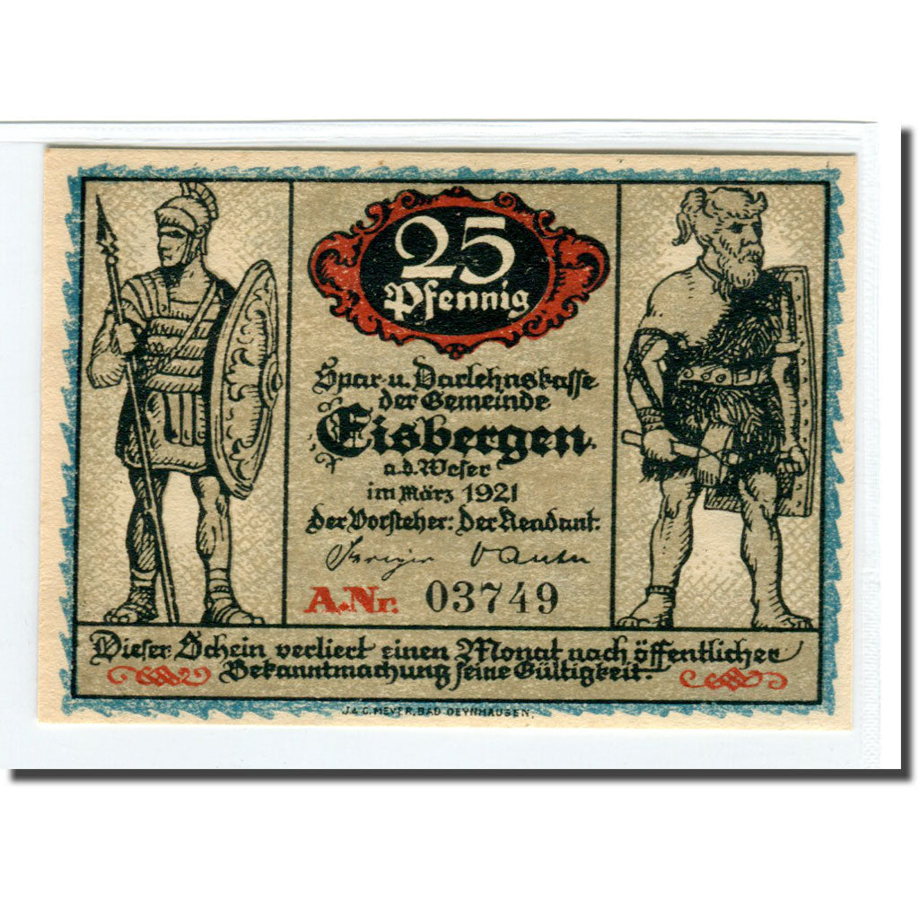Biljet, Duitsland, Eisbergen, 25 Pfennig, personnage 1, 1921, SPL, Mehl:317.1a