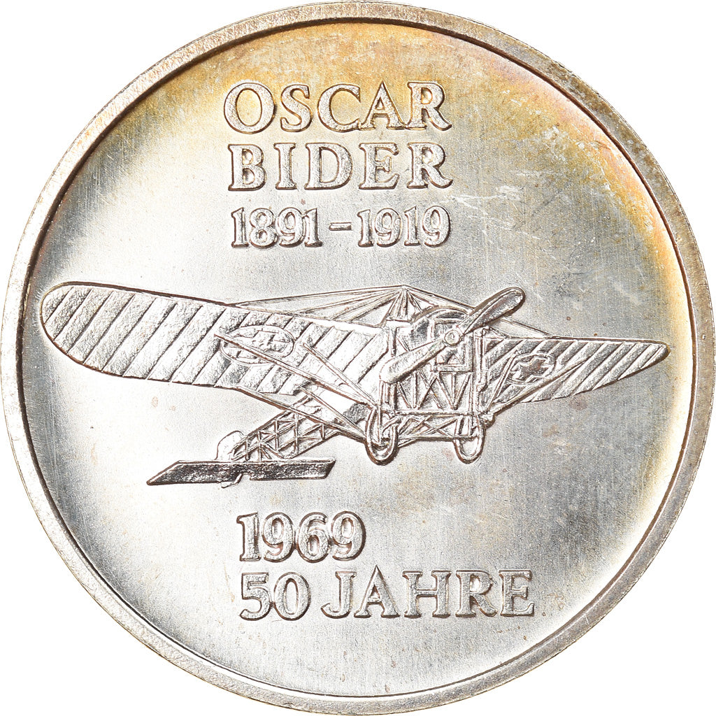 Switzerland, Medal, Oscar Eider, 50 Jahre, Aviation, 1969, MS(63), Silver