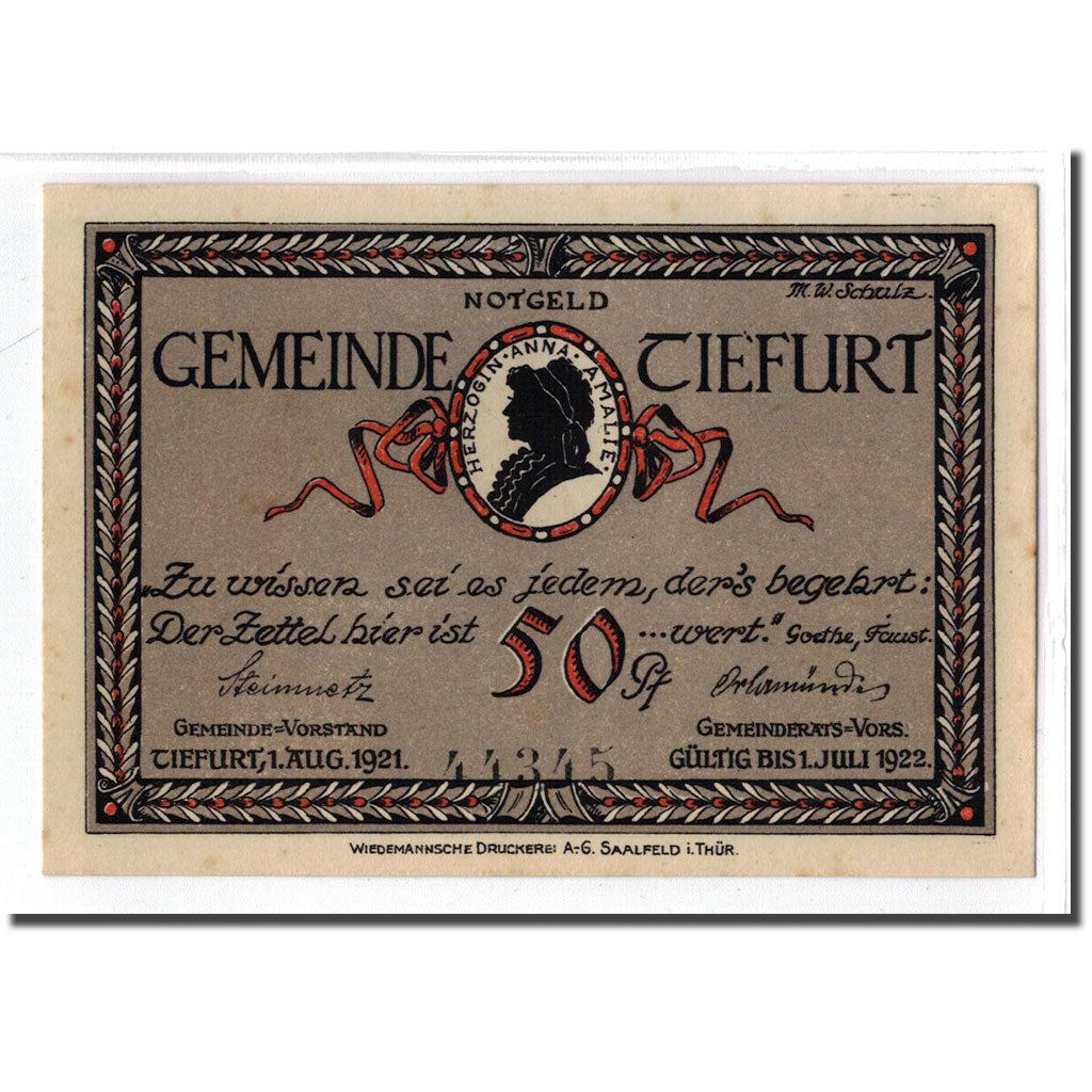 Billete, Alemania, Tiefurt, 50 Pfennig, paysage, 1921, 1921-08-01, SC