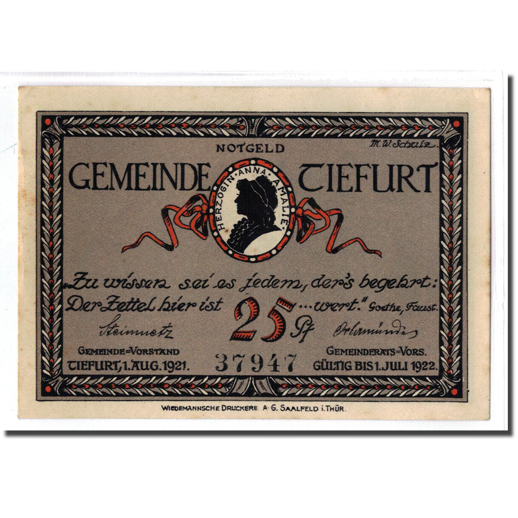 Banconote, Germania, Tiefurt, 25 Pfennig, Maison, 1921, 1921-08-01, SPL