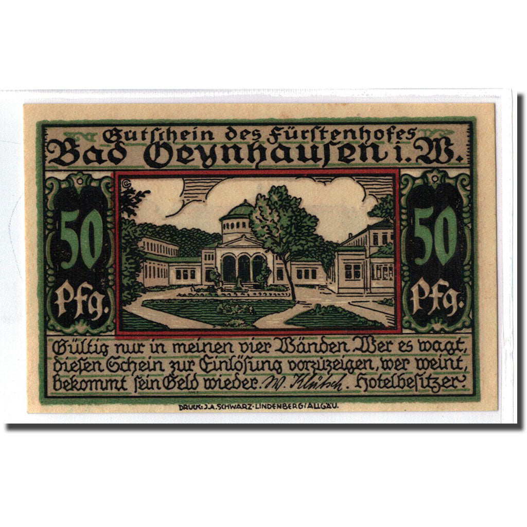 Banconote, Germania, Oeynhausen Bad, 50 Pfennig, paysage, 1921, SPL, Mehl:1009.1