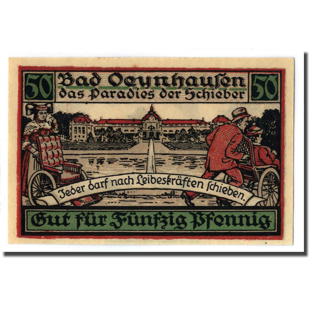 Banconote, Germania, Oeynhausen Bad, 50 Pfennig, paysage, 1921, SPL, Mehl:1009.1