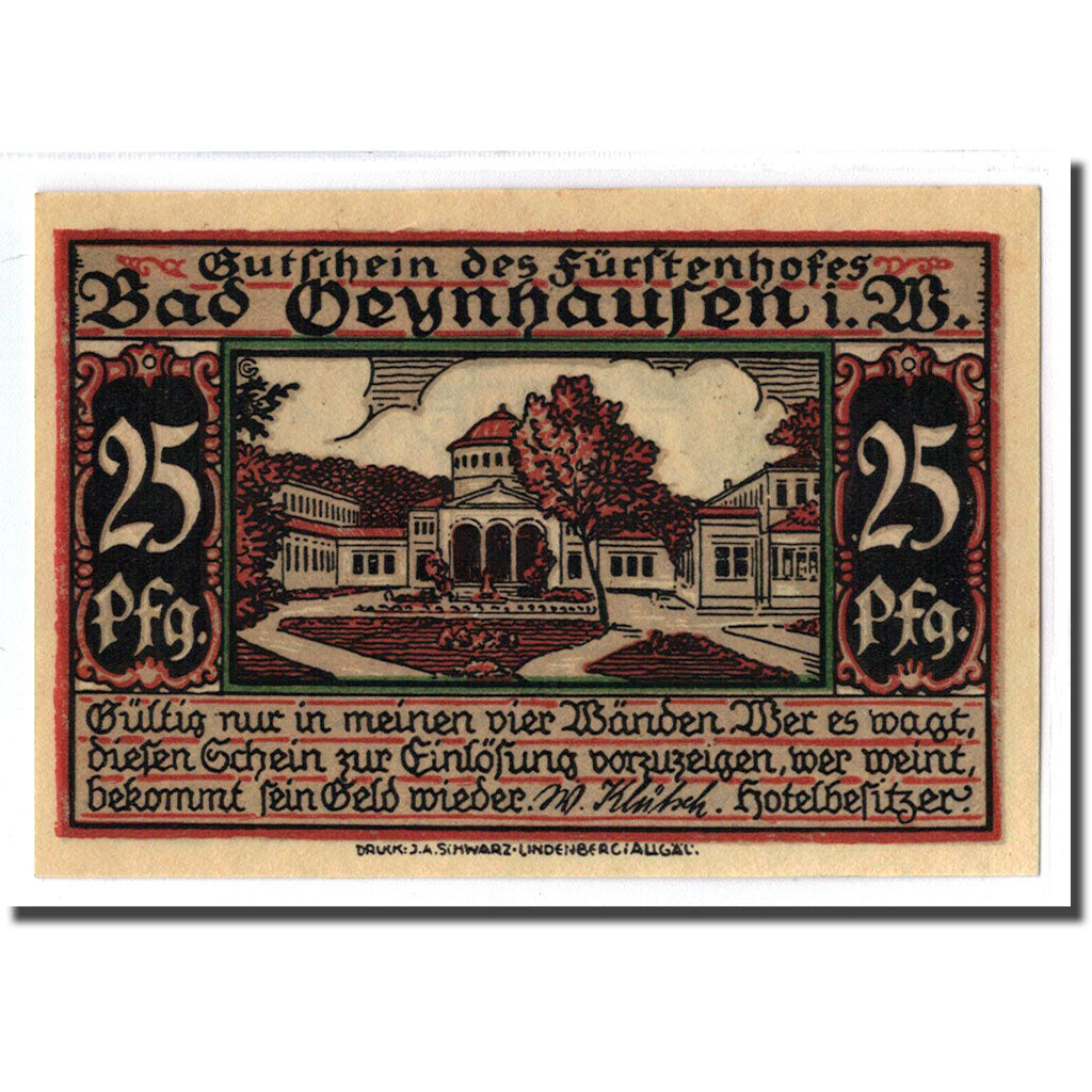 Geldschein, Deutschland, Oeynhausen Bad, 25 Pfennig, personnage, 1921, UNZ-
