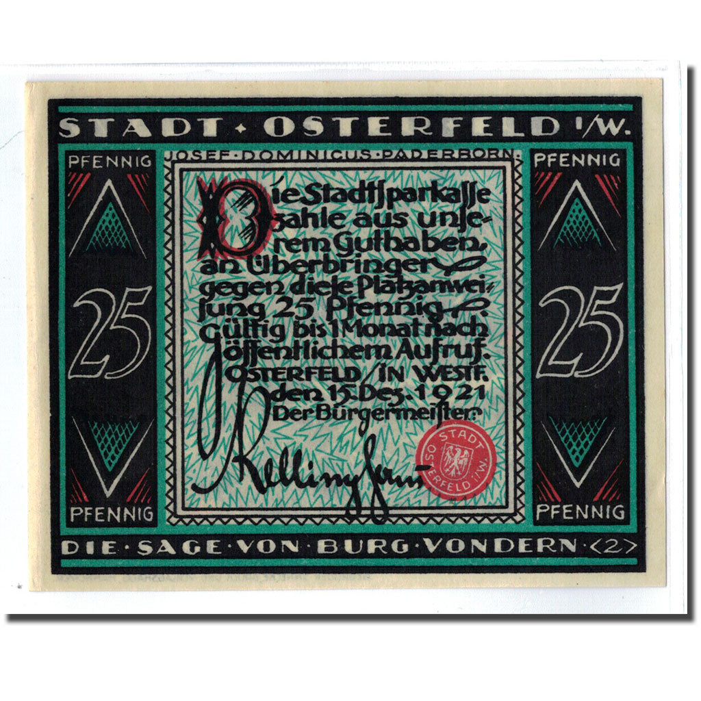 Billet, Allemagne, Osterfeld, 25 Pfennig, personnage 1, 1921, 1921-12-15, SPL