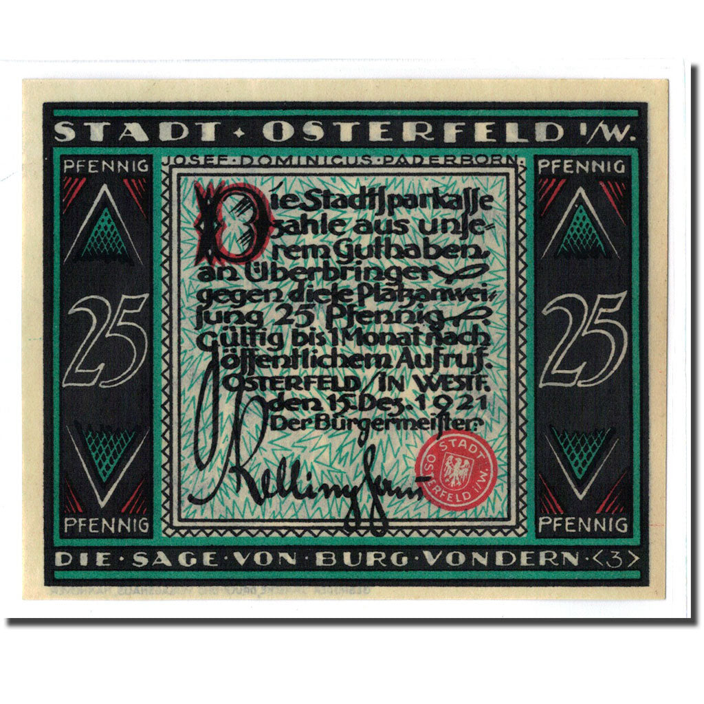 Biljet, Duitsland, Osterfeld, 25 Pfennig, personnage 2, 1921, 1921-12-15, SPL