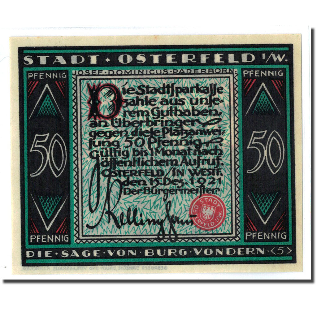 Billet, Allemagne, Osterfeld, 50 Pfennig, personnage 3, 1921, 1921-12-15, SPL