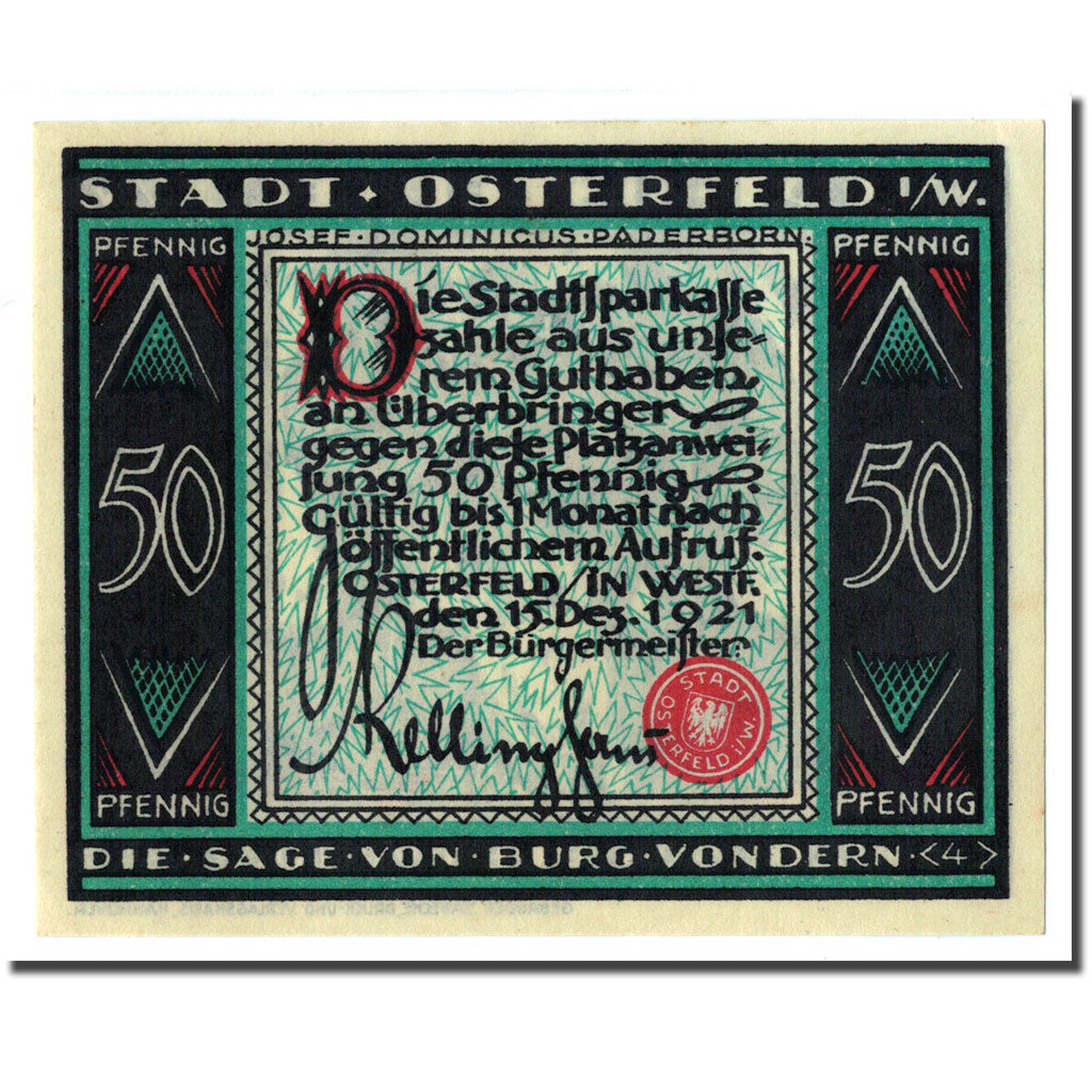 Banconote, Germania, Osterfeld, 50 Pfennig, personnage 4, 1921, 1921-12-15, SPL