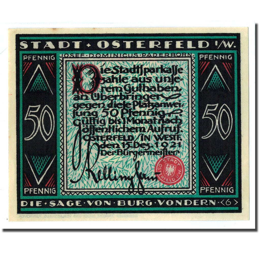 Billet, Allemagne, Osterfeld, 50 Pfennig, personnage 5, 1921, 1921-12-15, SPL