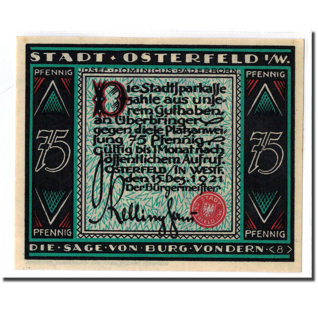 Biljet, Duitsland, Osterfeld, 75 Pfennig, personnage 6, 1921, 1921-12-15, SPL