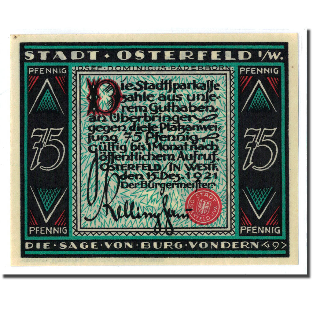 Billet, Allemagne, Osterfeld, 75 Pfennig, personnage 7, 1921, 1921-12-15, SPL
