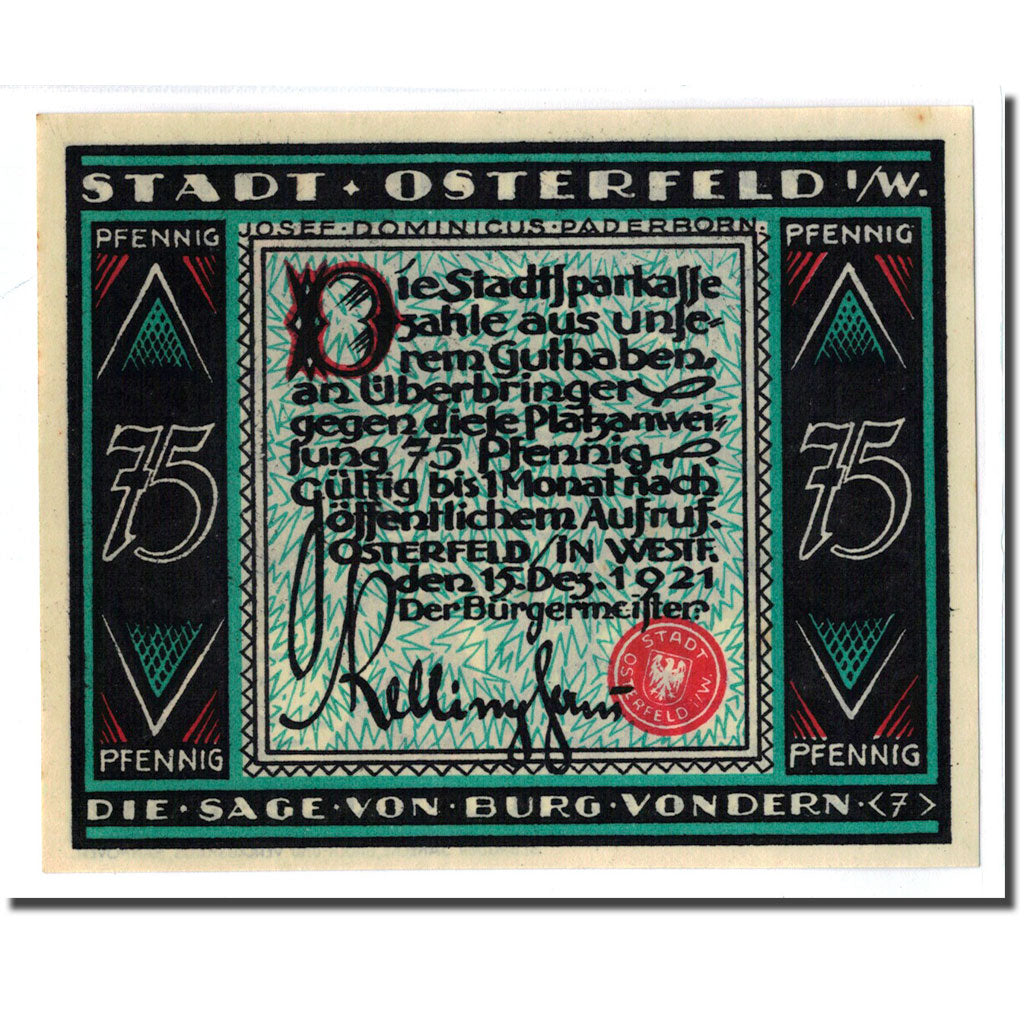 Biljet, Duitsland, Osterfeld, 75 Pfennig, personnage 8, 1921, 1921-12-15, SPL