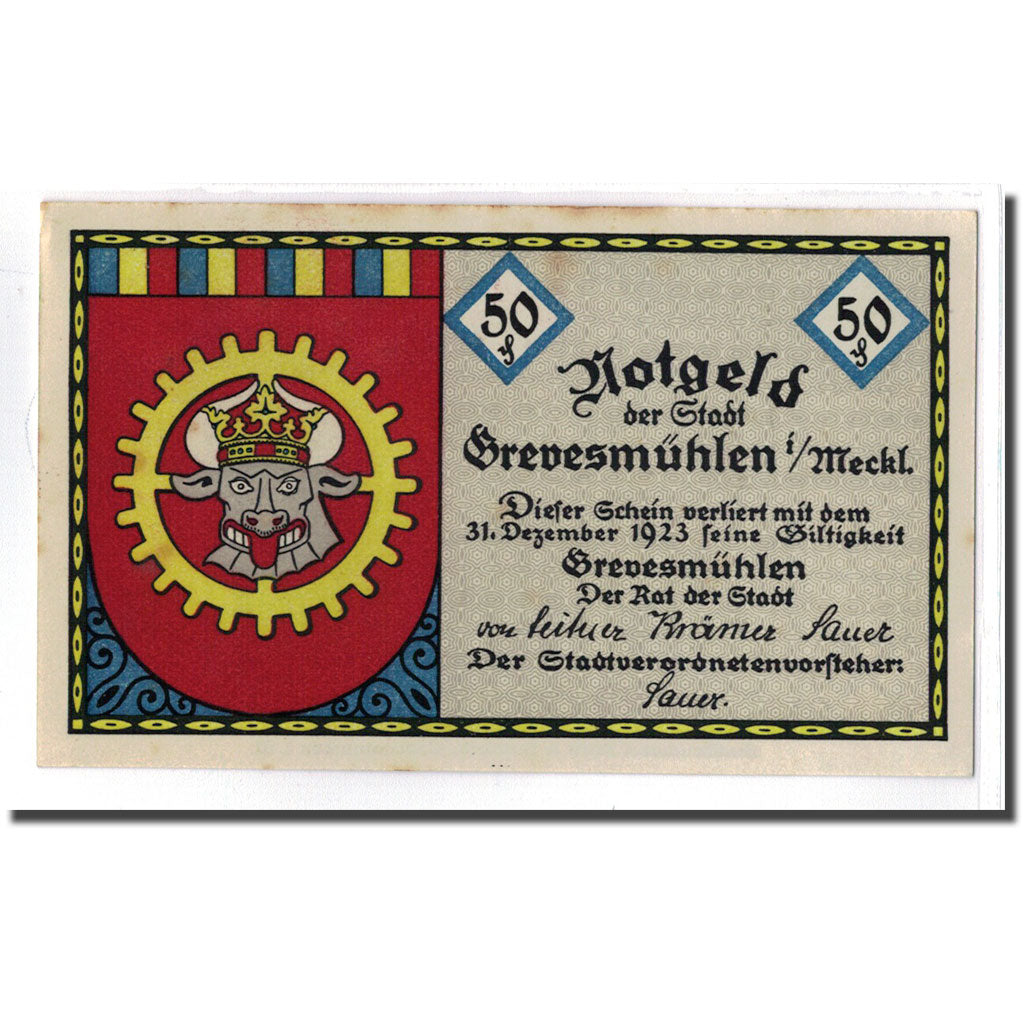 Banknote, Germany, Grevesmuhlen Stadt, 50 Pfennig, paysage, 1923, 1923-12-31