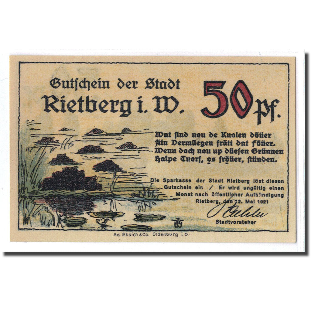 Geldschein, Deutschland, Rietberg, 50 Pfennig, paysage 1, 1921, 1921-05-12