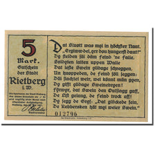 Banknote, Germany, Rietberg, 5 Mark, personnage, 1921, 1921-05-12, UNC(63)