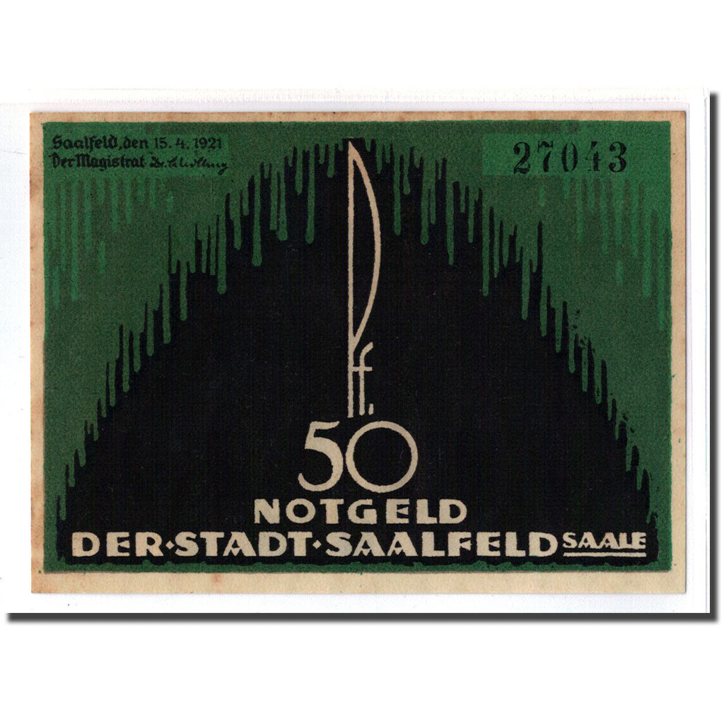 Banconote, Germania, Saalfeld, 50 Pfennig, Batiment, 1921, 1921-04-15, SPL