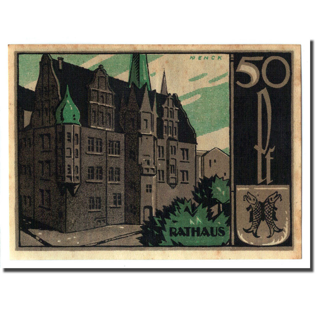 Banconote, Germania, Saalfeld, 50 Pfennig, Batiment, 1921, 1921-04-15, SPL