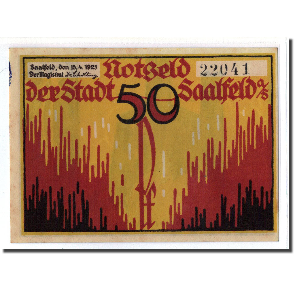 Biljet, Duitsland, Saalfeld, 50 Pfennig, batiment 1, 1921, 1921-04-15, SPL