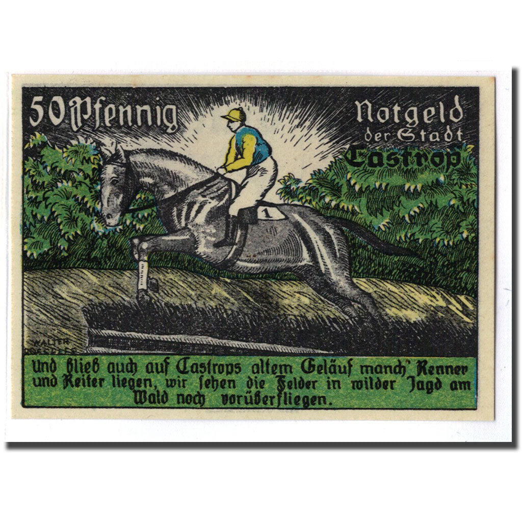 Banknote, Germany, Castrop Stadt, 50 Pfennig, cavalier, 1921, 1921-03-24