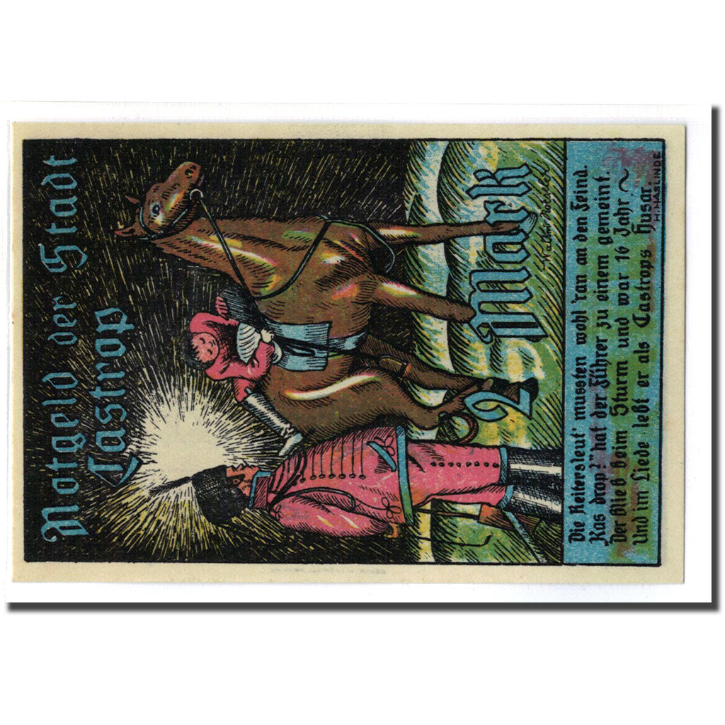 Biljet, Duitsland, Castrop Stadt, 2 Mark, cavalier 1, 1921, 1921-03-24, SPL